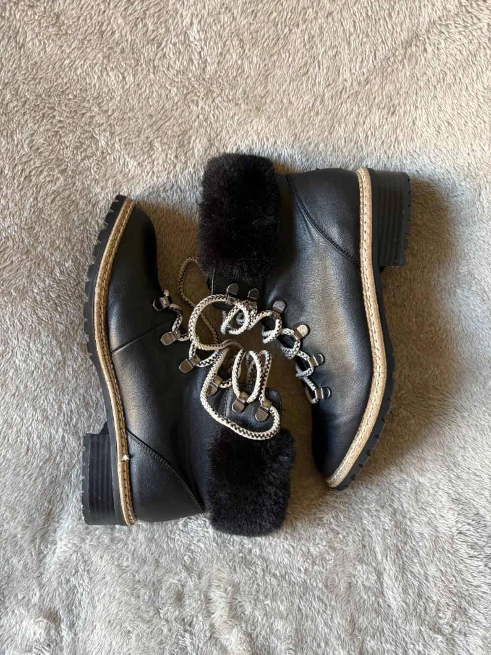 Express Black Faux Leather Faux Fur Trim Lace-Up Ankle Boots Size 9